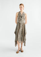 PRINTED PANELED DRESS IN FEATHER PRINTED VISCOSE
