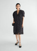 FRINGED DRESS IN SNAKE PRINTED DRY SILK