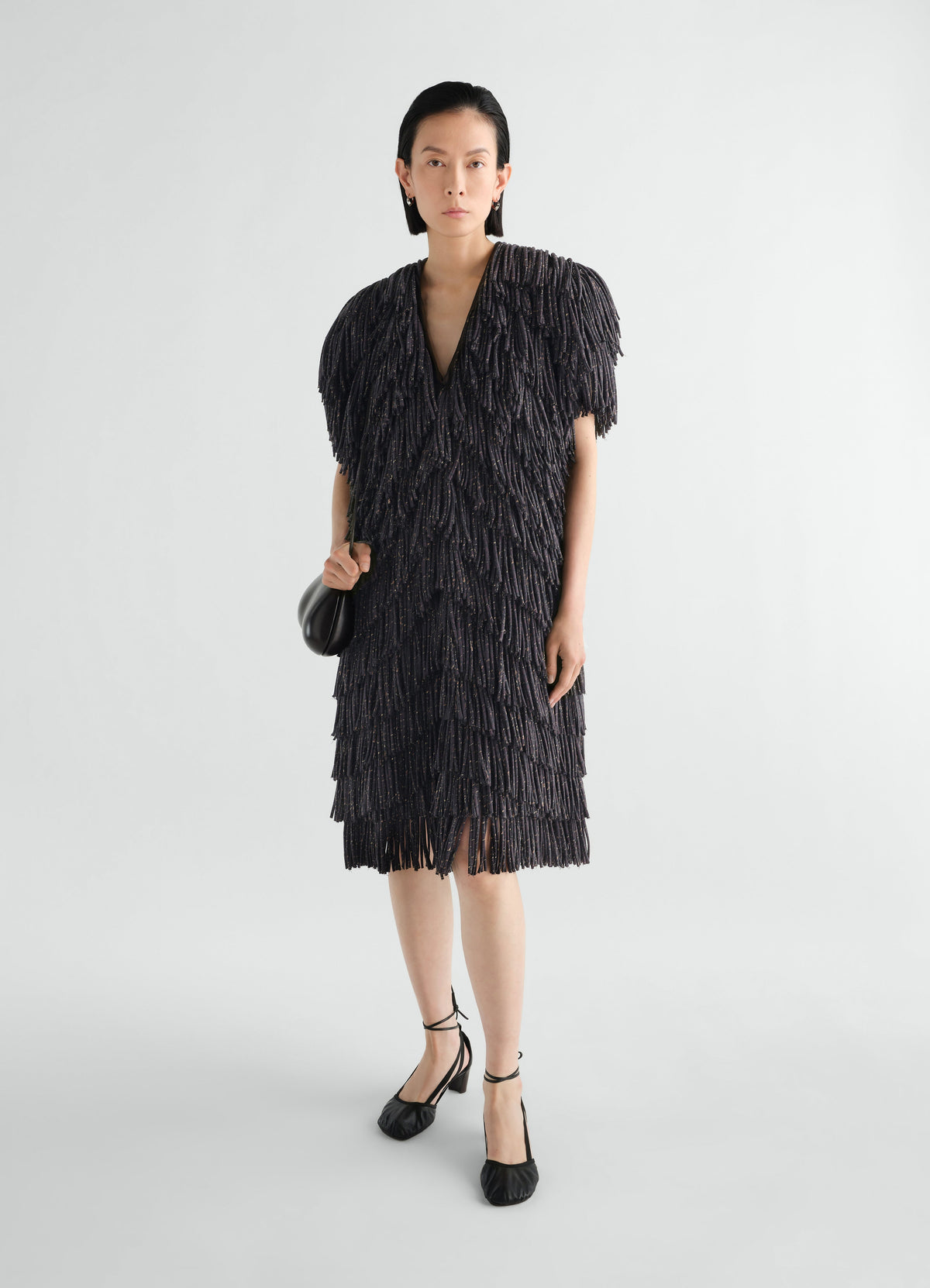FRINGED DRESS IN SNAKE PRINTED DRY SILK