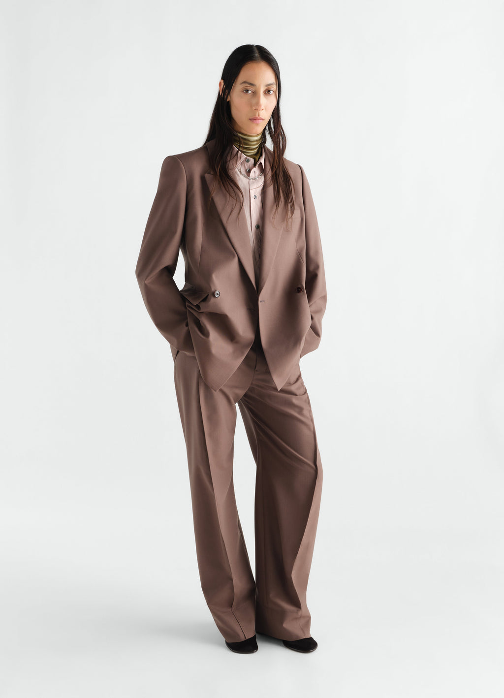 DOUBLE-BREASTED TAILORED JACKET IN TROPICAL WOOL BLEND