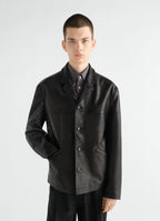 LEATHER SINGLE BREASTED JACKET IN GRAINY LAMB