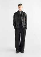 LEATHER SINGLE BREASTED JACKET IN GRAINY LAMB