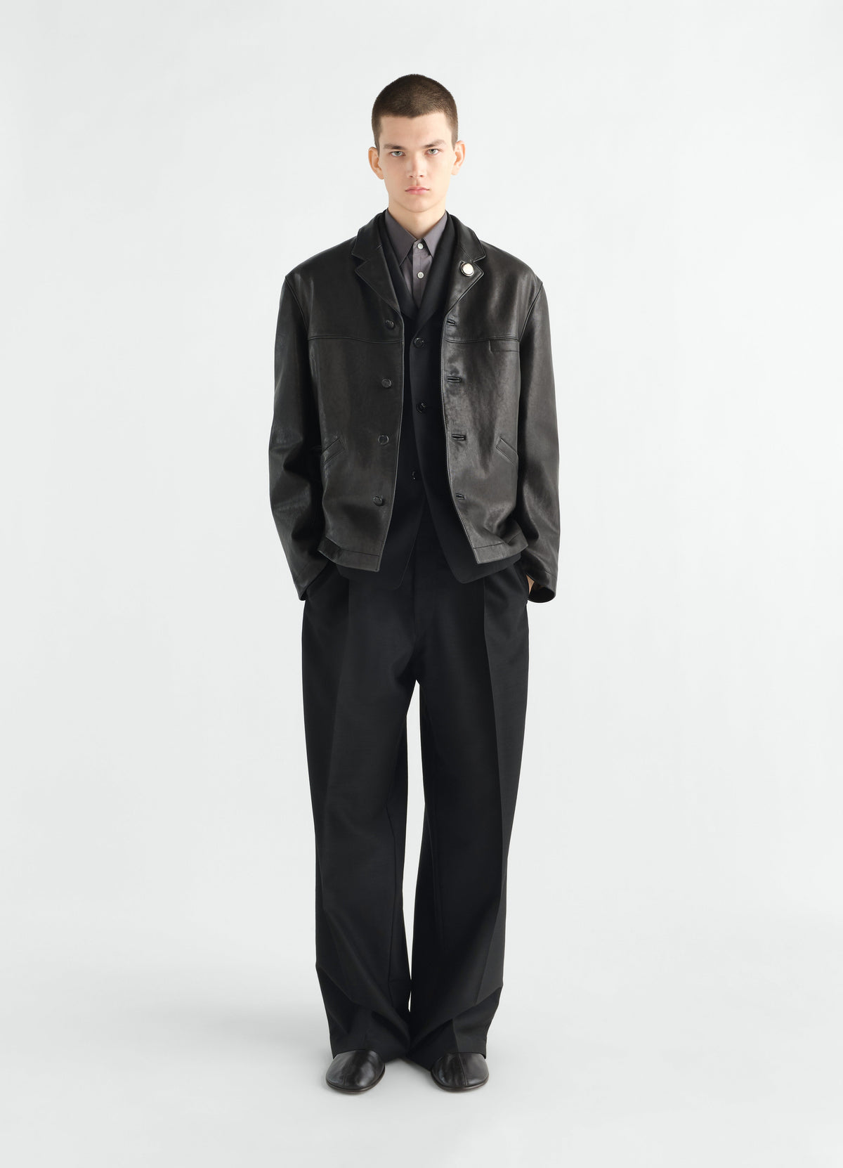 LEATHER SINGLE BREASTED JACKET IN GRAINY LAMB
