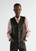 ZIPPED VEST IN COATED BROKEN TWILL