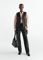 ZIPPED VEST IN COATED BROKEN TWILL