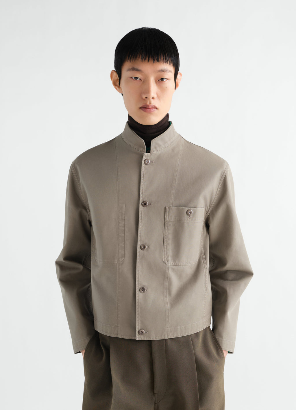 STAND COLLAR JACKET IN HEAVY COTTON TWILL