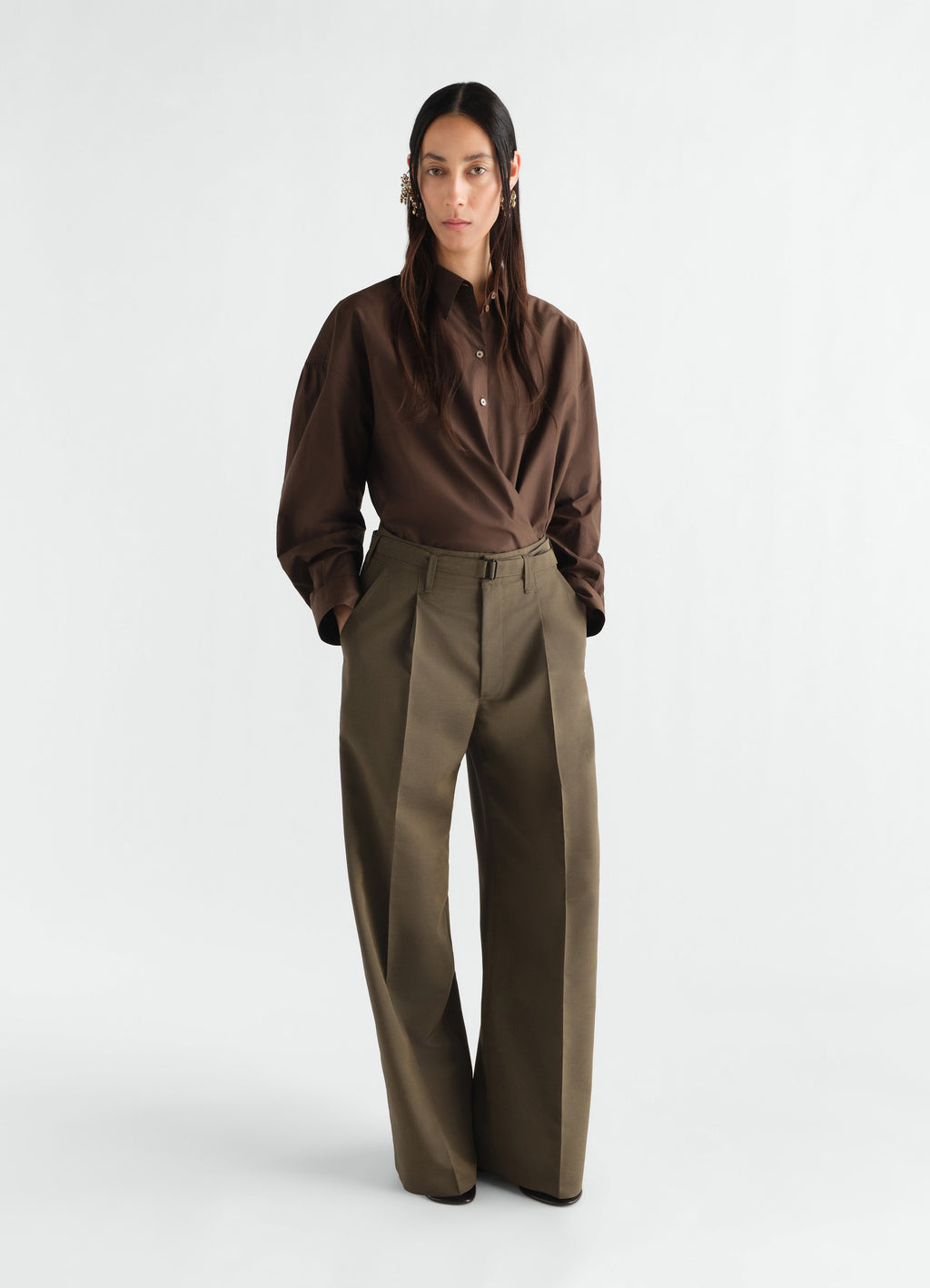 LARGE PLEATED PANTS IN WOOL MOHAIR TOILE