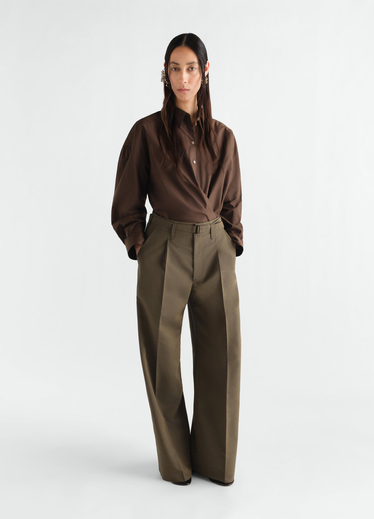 LARGE PLEATED PANTS IN WOOL MOHAIR TOILE