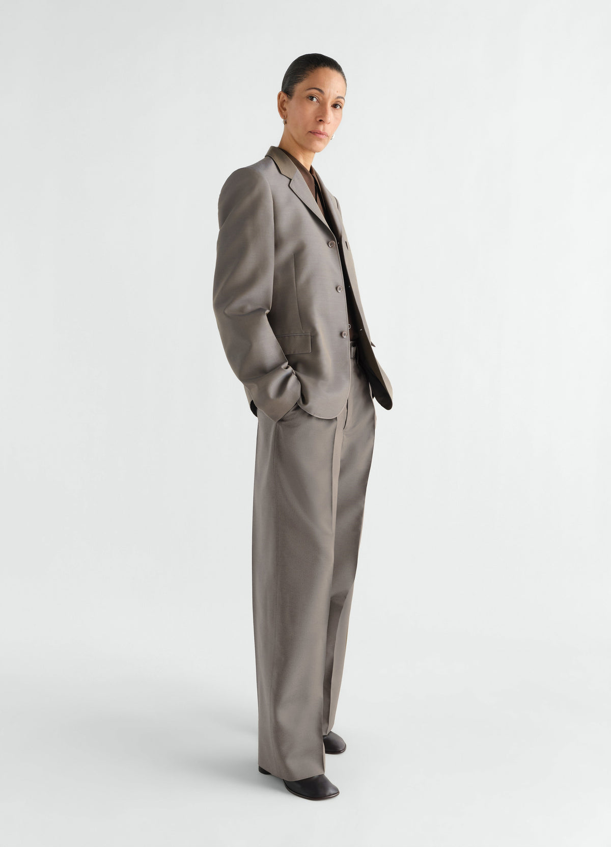 LARGE PLEATED PANTS IN WOOL MOHAIR TOILE