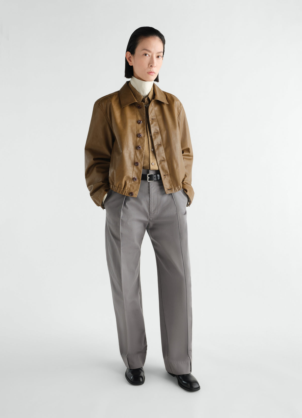CURVED PANTS IN COTTON TWILL BLEND