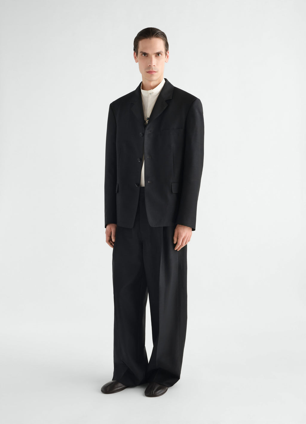 SINGLE PLEAT TAILORED PANTS IN WOOL MOHAIR TOILE