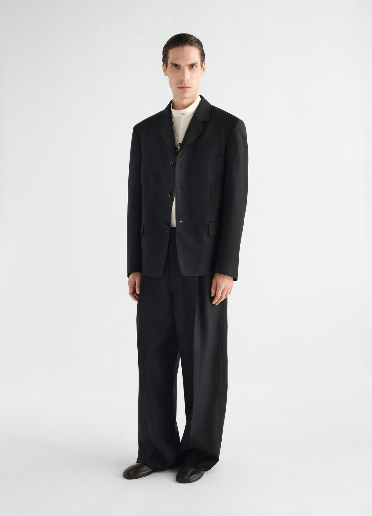 SINGLE PLEAT TAILORED PANTS IN WOOL MOHAIR TOILE