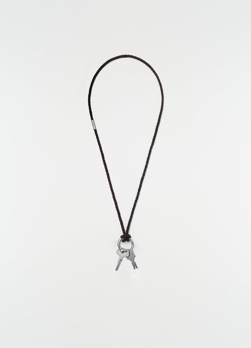 BRAIDED LEATHER KEYRING NECKLACE IN RECYCLED LEATHER CORD
